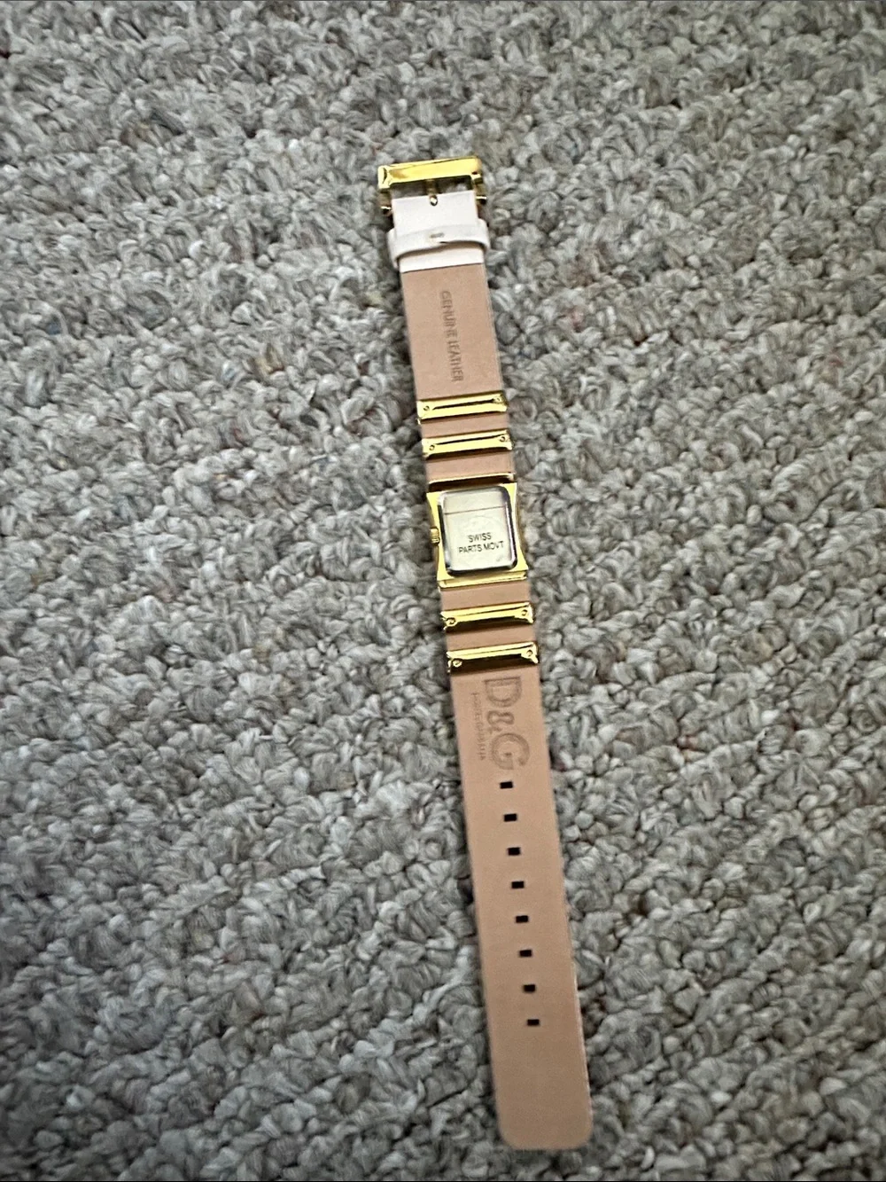 D&G Light Pink and Gold Leather Bracelet Watch with Crystal Accents